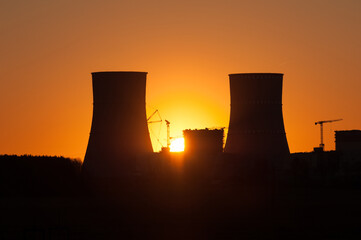 nuclear power plant at sunset.