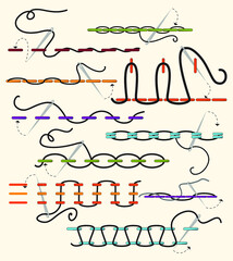 Set of hand sewing stitches