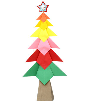christmas origami tree with star on white
