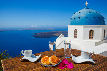 Coffee table on the background of the sea