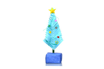 origami christmas tree with star isolated on white