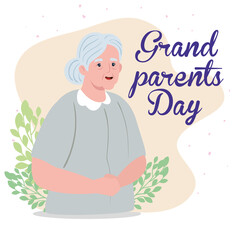 happy grand parents day with cute grandmother and leaves decoration vector illustration design