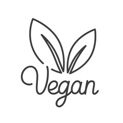 Vector logo design template and badge in trendy linear style with green leaves - organic, healthy, natural, vegan