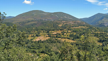 Fototapeta na wymiar Meadows around the villages in the Sil river valley, on the southern slopes of the Cantabrian mountains, province of Leon, northwest Spain