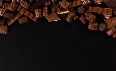 Variety of sweet chocolate pralines