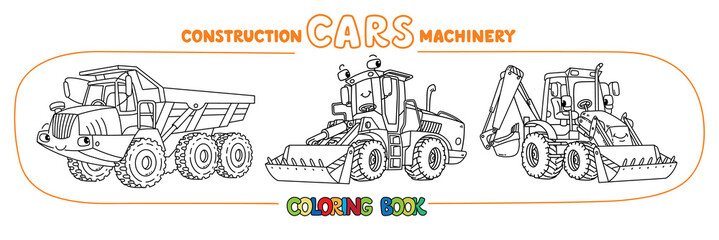 Funny heavy cars with eyes. Coloring book set © passengerz