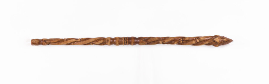 wooden walking crutch isolated on white background
