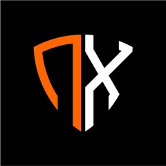 N X initials white orange shield with black background