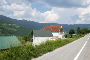 Fototapeta na wymiar The Rural houses by the road in Montenegro
