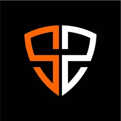  initials white orange shield with black background A B C D E F G H I J K L M N O P I R S T U V W X Y Z