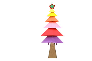 A origami colorful christmas tree on white