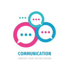 Fototapeta premium Message talking - speech bubbles vector business logo concept illustration in flat style. Dialogue icon logo. Chat sign. Social media logo symbol. Communication insignia. Design element.