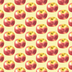 Watercolor hand-drawn seamless pattern with fresh red apples.