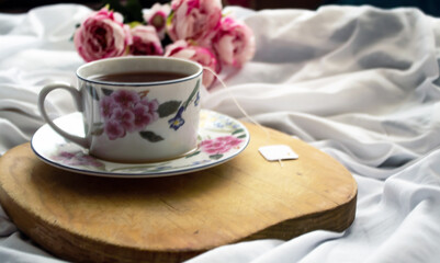tea in the bed, some peonies