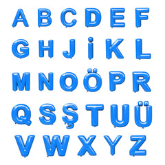 Balloon set alphabet. Blue glossy letter. 3d illustration