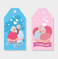 set cards of happy grand parents day with cute old people vector illustration design