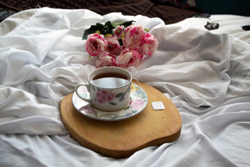 tea in the bed, some peonies