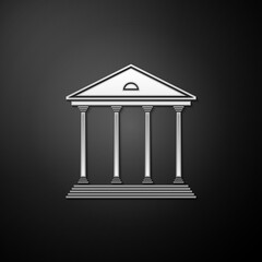 Silver Courthouse building icon isolated on black background. Building bank or museum. Long shadow style. Vector.