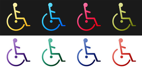 Set Disabled handicap icon isolated on black and white background. Wheelchair handicap sign. Vector.