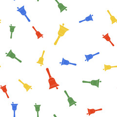 Color Ringing bell icon isolated seamless pattern on white background. Alarm symbol, service bell, handbell sign, notification symbol. Vector.