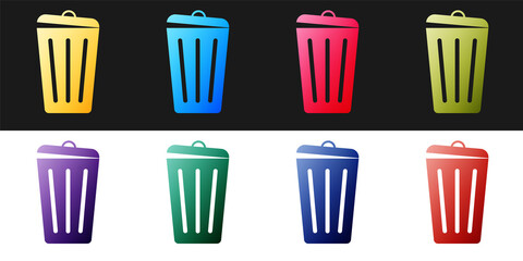 Set Trash can icon isolated on black and white background. Garbage bin sign. Recycle basket icon. Office trash icon. Vector.