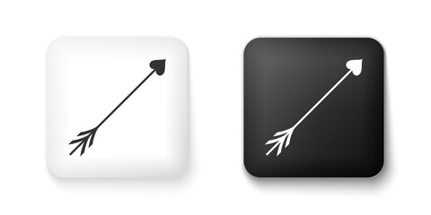 Black and white Cupid arrow heart, Valentines Day cards icon isolated on white background. Square button. Vector.