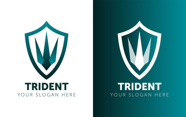 Trident Logo Template vector icon illustration design. abstract color gradient logotype. trident icon - obrazy, fototapety, plakaty
