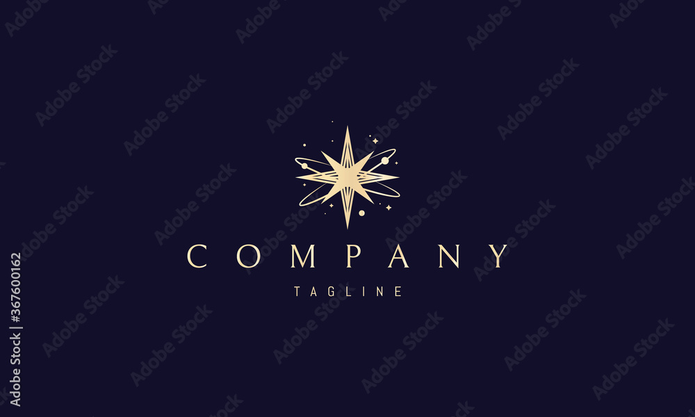 Wall mural vector golden logo on which an abstract image of a big bang in the form of stars and planets.