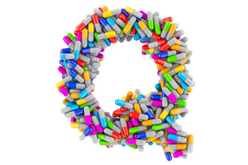 Letter Q from colored capsules. 3D rendering
