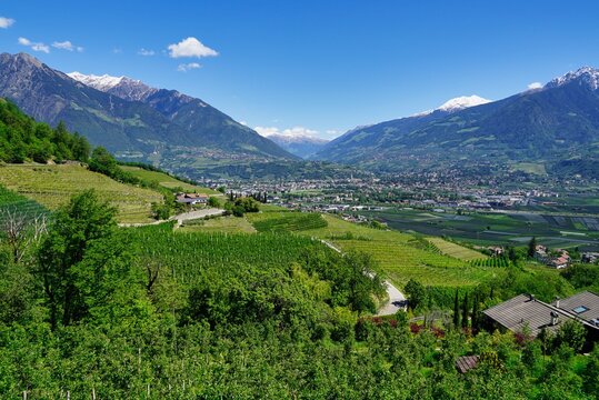 Merano and valley from above, mountains