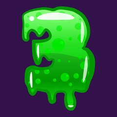 Slime font type number 3 latin alphabet. Green bubbling toxic mold