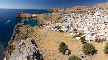 Fototapeta na wymiar Lindos village view from the Acropolis Hill in Rhodes island