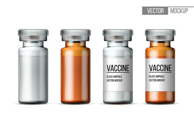 Template of transparent glass medical vial with aluminium cap.