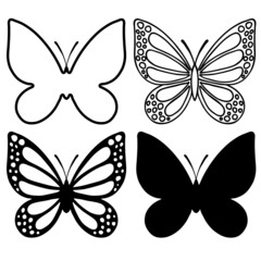Fototapeta na wymiar black silhouette pattern, stylized butterflies, isolate on a white background, for design different, template, stencil