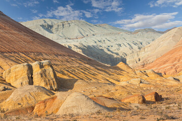 Geological formations in the Aktau Mountains, Kazakhstan