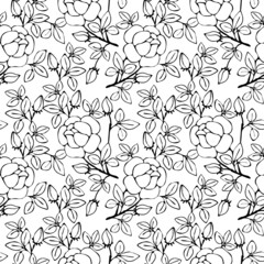 seamless pattern, silhouette of a rose in monochrome color, a vegetative ornament for wallpaper and fabric
