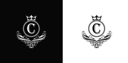 letter C logo Luxury letter with crown.  Monogram alphabet . Beautiful royal initials letter. template logo for design 
