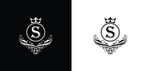 letter S logo Luxury letter with crown.  Monogram alphabet . Beautiful royal initials letter. template logo for design 

