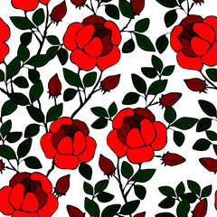 seamless pattern, branch with a rose in bright colors, ornament for wallpaper and fabric, wrapping paper, background for different designs