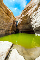 The greenish smooth water of lake