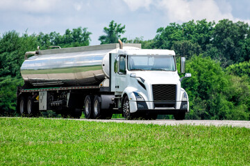 Unmarked Gasoline Delivery Tanker Truck On The Highway