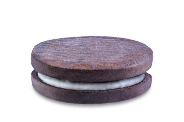 Fototapeta na wymiar Chocolate cookies with cream filling on a white isolated background