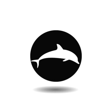 Round emblem with a dolphin icon with shadow