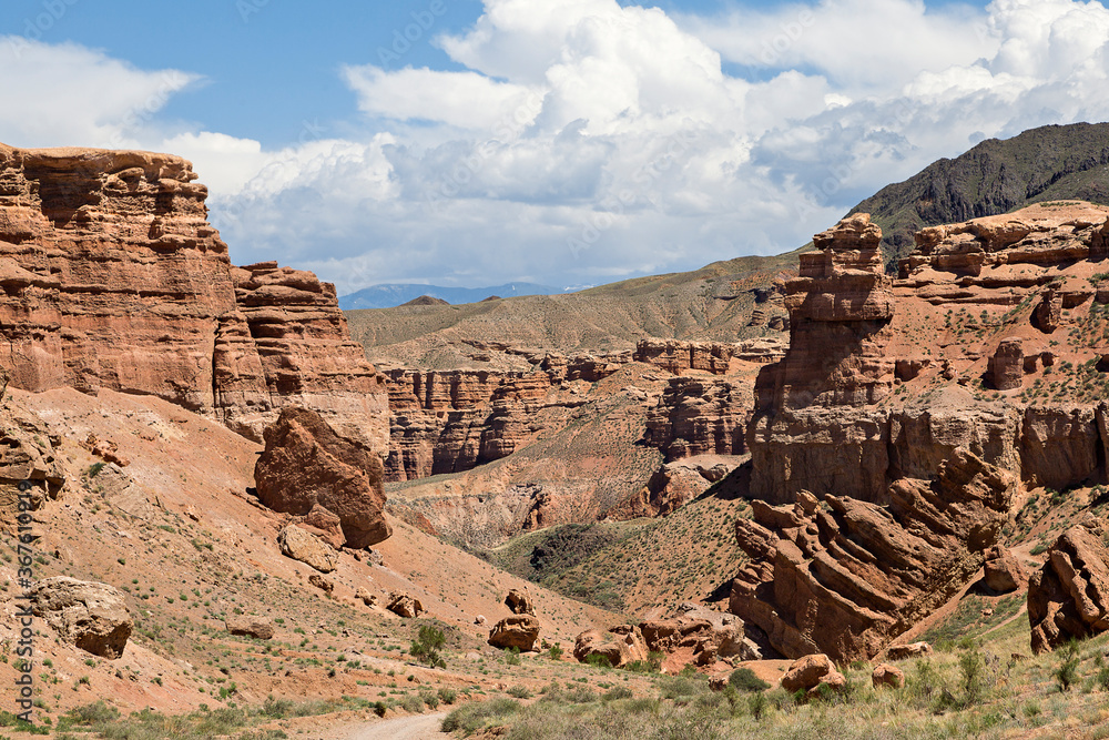 Poster Charyn Canyon with its geological rock formations in Kazakhstan