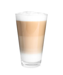 Glass of delicious latte macchiato isolated on white - obrazy, fototapety, plakaty