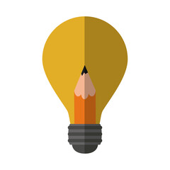 school education bulb idea pencil flat icon with shadow