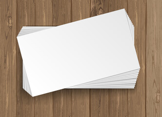 Vector collection of blank business cards on wooden background with transparent shadows