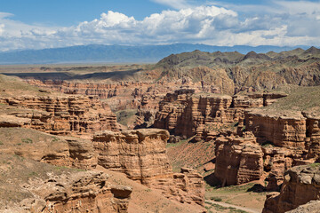 Charyn Canyon with its geological rock formations in Kazakhstan