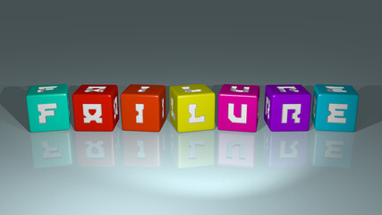 FAILURE combined by dice letters and color crossing for the related meanings of the concept. business and illustration