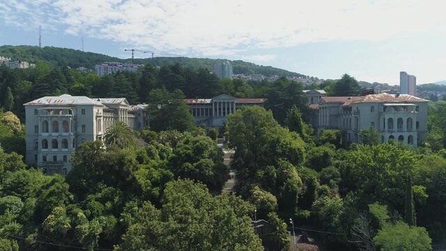 An ancient European manor filmed from a drone
